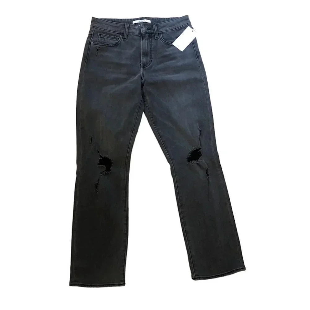 Sam Edelman The Stiletto Straight High Rise Distressed Jeans Black Size 27 NWT